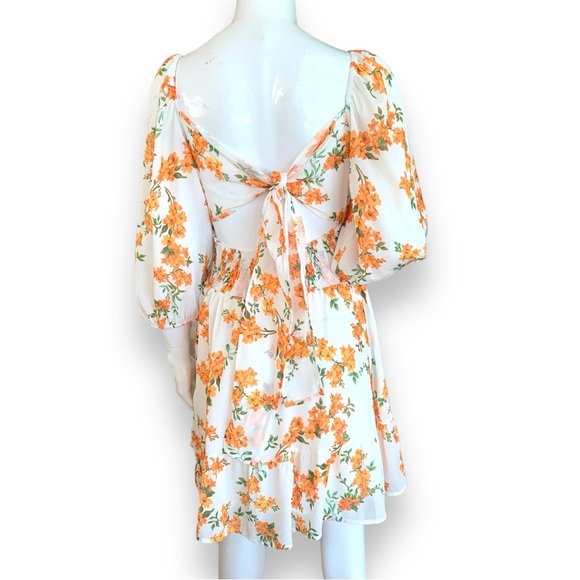 EXLURA OFF SHOULDER FLORAL LANTERN SLEEVE MINI DRESS. WOMEN’S SIZE MEDIU… - Picture 4 of 12